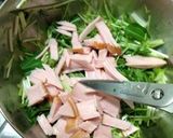 水菜とハムのパスタ☆包丁要らず作り方3写真