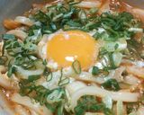 熱々◎月見豚キムチうどん作り方6写真