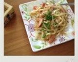 和風パスター玉ねぎベーコン青ネギで作り方5写真