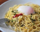 温玉のせ☆しらすと大葉の和風パスタ作り方4写真