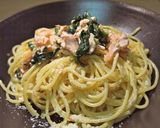 鮭とほうれん草のクリームパスタ作り方8写真