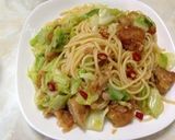 唐揚げと春キャベツのペペロンチーノ♥作り方5写真
