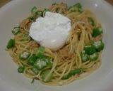 オクラなめたけとポーチドエッグのパスタ作り方9写真