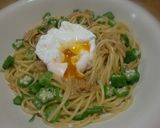 オクラなめたけとポーチドエッグのパスタ作り方10写真