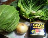 春新キャベツの外葉と新玉ねぎのスパム炒め作り方1写真