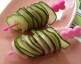 弁当に♬薄切りきゅうりと魚にソ串作り方3写真