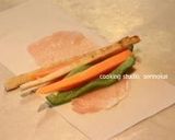 簡単おつまみ☆生ハムと三色野菜の春巻き作り方3写真