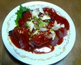 俺流のおつまみ！真っ赤な韓国風鰹の刺身作り方4写真