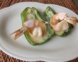 ピーマンのカップで、海老のオーブン焼き作り方4写真