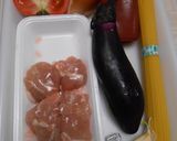 茄子と鶏肉のトマト煮込み風パスタ作り方1写真