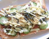 みょうがと胡瓜の塩昆布おかかトースト作り方4写真
