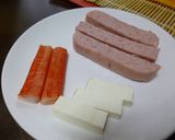 スパムとカニかまとクリチの卵巻き作り方1写真