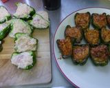 鶏ひき肉と豆腐のピーマン肉詰め作り方3写真