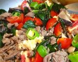 牛肉と金時草、卵、プチトマトの炒め物作り方4写真