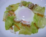 ポン酢で食べるーキャベツとちくわに卵乗せ作り方5写真