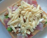 枝豆×ベーコン×胡桃の塩昆布トースト作り方3写真