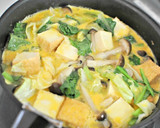 厚揚げとしめじ小松菜の玉ねぎ氷入り卵とじ作り方4写真