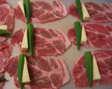 オクラとチーズのブタ肉巻き。作り方2写真