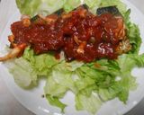 サバ焼きにしめじ入りトマトソースかけ作り方13写真
