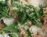 土鍋で鮭と水菜の炊込みご飯作り方2写真