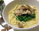 豚ときのこの極抹茶だし豆乳スープパスタ作り方4写真