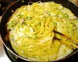 白菜とベーコンのクリームパスタ作り方6写真