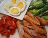 アスパラとゆで卵のチリ風炒め作り方1写真