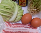 豚ばら肉とキャベツと豆苗の玉子巻き作り方1写真