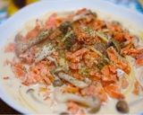 【簡単•ヘルシー】鮭とキノコの豆乳パスタ作り方5写真