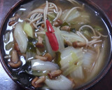 白菜ときのこのピリ辛トロ旨あんかけ蕎麦作り方6写真