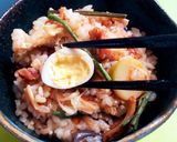 炊飯器で！なめたけと焼鳥缶の炊き込みご飯作り方3写真