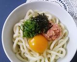 ゆでうどんで☆明太釜玉うどん作り方4写真