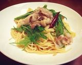 簡単!水菜と豚肉の和風ペペロンチーノ♪作り方3写真