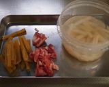 ローズポーク干し芋蓮根の塩焼きそば作り方1写真