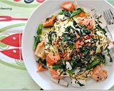 塩鮭と春菊きのこのたらこクリームパスタ作り方8写真