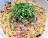 バター醤油♪ツナとしめじと豆苗のパスタ作り方4写真