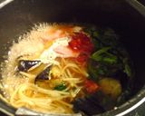 茄子トマトほうれん草のプチっとスープスパ作り方5写真
