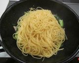 小松菜と舞茸のパスタ　生ハムのせ作り方4写真