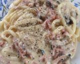 うどんで☆豆乳カルボナーラ風作り方5写真