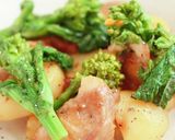 鶏もも肉とじゃが芋と菜の花のぽん酢炒め。作り方5写真