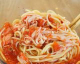 レンジで簡単♡カニカマトマトソースパスタ作り方5写真