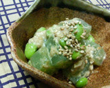 枝豆と刺身蒟蒻の☆胡麻梅和え作り方3写真