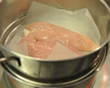 柿ピーソースの蒸し鶏で春の巻きまきサラダ作り方1写真