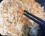 春菊と鶏むね肉の豆腐クリーム和えパスタ作り方3写真