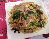 麺つゆで簡単✿菜の花とキノコの和風パスタ作り方5写真