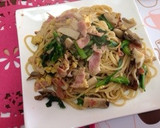 麺つゆで簡単✿菜の花とキノコの和風パスタ作り方5写真