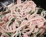 水菜とベーコンの和風うどん作り方6写真