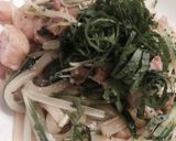 水菜とベーコンの和風うどん作り方7写真
