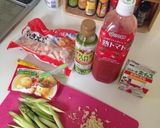 海老とアスパラのトマトクリームスパゲティ作り方1写真