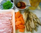 豚トロ肉の根菜といっしょ辛みそ味作り方1写真